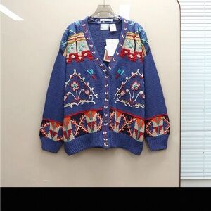 Blue Patterned Women's Cardigan